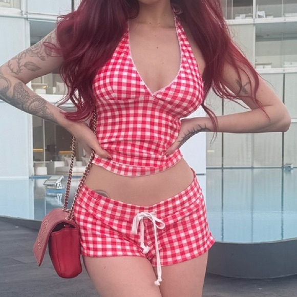 omighty Tops - O'Mighty Red and White Checkered Tank Top and Shorts
